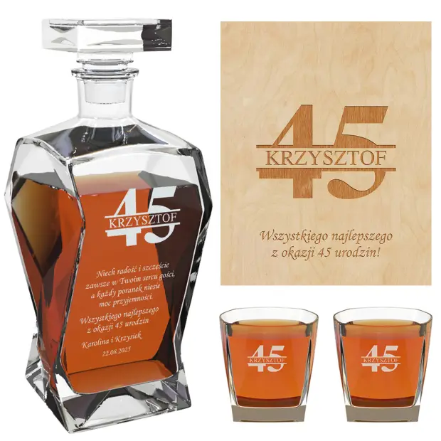 Zestaw do whisky ze szklankami prezent na 45 urodziny